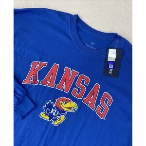 NEW‎ KANSAS JAYHAWKS Long Sleeve T Shirt XL Blue Unisex Crew Neck Basketball NWT